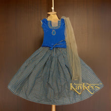 Load image into Gallery viewer, Collection Chakori - Blue and Beige Checks-patterned Lehenga with Bright Blue Embroidered Blouse with Beige Net Dupatta