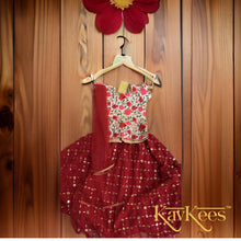 Load image into Gallery viewer, Collection Gagana - Deep Red with all over Gold sequence work Georgette Lehenga with Beige Assam Silk with all-over Embroidered Blouse