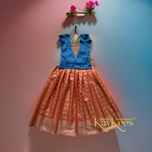 Load image into Gallery viewer, Collection Rekha - Rose Pink colour skirt having gold stripes with Cobalt Blue Cotton Brocade Embroidered Blouse