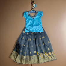 Load image into Gallery viewer, Collection Chandira- Elephant Grey Chanderi Cotton Silk with Sky Blue Dupion Silk Blouse with Embroidery