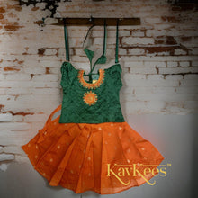 Load image into Gallery viewer, Collection Chandira- Bright Orange Chanderi Cotton Silk with Leaf Green Cotton Brocade Blouse No Long Border