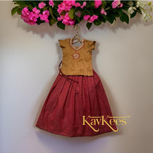 Load image into Gallery viewer, Collection Chandira- Maroon Chanderi Cotton Silk Skirt with Golden Mustard Dupion Silk Blouse with Embroidery