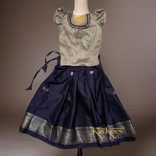 Load image into Gallery viewer, Collection Mahathi - Navy blue with Silver Paithani Skirt with Silver Dupion Blouse with Bell Embroidery