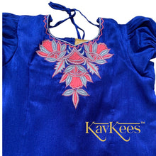 Load image into Gallery viewer, Collection Mahathi - Bright Pink with Navy Blue Border Silk Cotton Skirt and Navy Blue Blouse with Lotus Embroidery