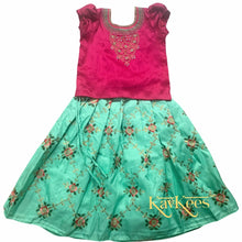 Load image into Gallery viewer, Collection Jalaja - Mint Green Jalpari Silk With Intricate All-over Flower Embroidered Lehenga with Bright Pink Dupion Silk Embroidered Blouse