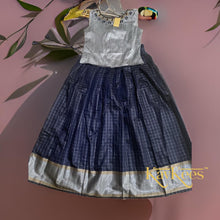 Load image into Gallery viewer, Collection Chakori - Navy Blue all-over Silver, Gold checkered Skirt with Silver Embroidered Blouse