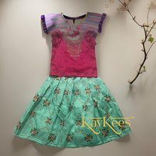 Load image into Gallery viewer, Collection Jalaja - Mint Green Jalpari Silk With Intricate All-over Flower Embroidered Lehenga with Bright Pink Dupion Silk Embroidered Blouse