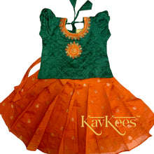 Load image into Gallery viewer, Collection Chandira- Bright Orange Chanderi Cotton Silk with Leaf Green Cotton Brocade Blouse No Long Border