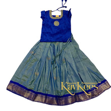 Load image into Gallery viewer, Collection Mahathi - Blue-Green Double Shade with Bright Blue Border Paithani Silk Cotton Skirt and Bright Blue Dupion Silk Blouse with Embroidery