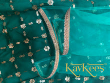 Load image into Gallery viewer, Collection Gagana - Bottle Green with all over Gold sequence work Georgette Lehenga with Beige Assam Silk with all-over Embroidered Blouse