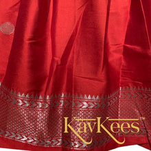 Load image into Gallery viewer, Collection Mahathi - Deep Red with Silver Zari Self border Silk Cotton Skirt and Olive Green Silk Brocade Blouse