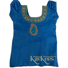 Load image into Gallery viewer, Collection Chakori - Blue and Beige Checks-patterned Lehenga with Bright Blue Embroidered Blouse with Beige Net Dupatta