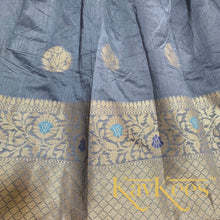 Load image into Gallery viewer, Collection Chandira- Elephant Grey Chanderi Cotton Silk with Sky Blue Dupion Silk Blouse with Embroidery