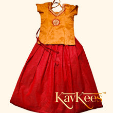 Load image into Gallery viewer, Collection Chandira- Maroon Chanderi Cotton Silk Skirt with Golden Mustard Dupion Silk Blouse with Embroidery