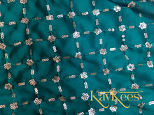 Load image into Gallery viewer, Collection Gagana - Bottle Green with all over Gold sequence work Georgette Lehenga with Beige Assam Silk with all-over Embroidered Blouse