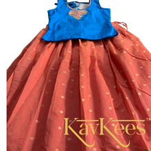 Load image into Gallery viewer, Collection Chandira- Rose Pink Chanderi Cotton Silk with Bright Blue Dupion Silk Blouse