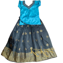 Load image into Gallery viewer, Collection Chandira- Elephant Grey Chanderi Cotton Silk with Sky Blue Dupion Silk Blouse with Embroidery