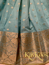Load image into Gallery viewer, Collection Chandira- Aqua Blue Chanderi Cotton Silk with Bright Pink Dupion Silk Blouse