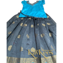 Load image into Gallery viewer, Collection Chandira- Elephant Grey Chanderi Cotton Silk with Sky Blue Dupion Silk Blouse with Embroidery