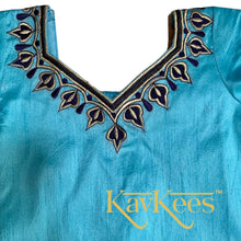 Load image into Gallery viewer, Collection Chandira- Elephant Grey Chanderi Cotton Silk with Sky Blue Dupion Silk Blouse with Embroidery
