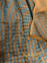Load image into Gallery viewer, Collection Chakori - Blue and Beige Checks-patterned Lehenga with Bright Blue Embroidered Blouse with Beige Net Dupatta