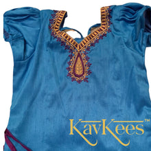 Load image into Gallery viewer, Collection Mahathi - Violet with Bright Blue Border Silk Cotton Skirt and Bright Blue Dupion Silk Blouse with Embroidery