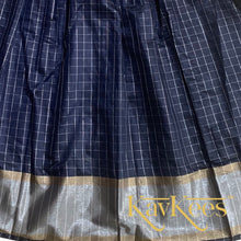Load image into Gallery viewer, Collection Chakori - Navy Blue all-over Silver, Gold checkered Skirt with Silver Embroidered Blouse