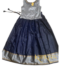 Load image into Gallery viewer, Collection Chakori - Navy Blue all-over Silver, Gold checkered Skirt with Silver Embroidered Blouse
