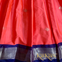 Load image into Gallery viewer, Collection Mahathi - Bright Pink with Navy Blue Border Silk Cotton Skirt and Navy Blue Blouse with Embroidery