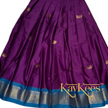 Load image into Gallery viewer, Collection Mahathi - Violet with Bright Blue Border Silk Cotton Skirt and Bright Blue Dupion Silk Blouse with Embroidery