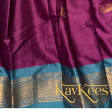 Load image into Gallery viewer, Collection Mahathi - Violet with Bright Blue Border Silk Cotton Skirt and Bright Blue Dupion Silk Blouse with Embroidery