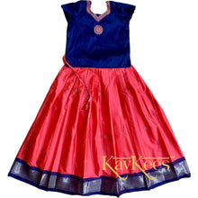 Load image into Gallery viewer, Collection Mahathi - Bright Pink with Navy Blue Border Silk Cotton Skirt and Navy Blue Blouse with Embroidery
