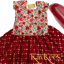 Load image into Gallery viewer, Collection Gagana - Deep Red with all over Gold sequence work Georgette Lehenga with Beige Assam Silk with all-over Embroidered Blouse