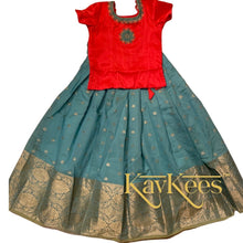 Load image into Gallery viewer, Collection Chandira- Aqua Blue Chanderi Cotton Silk with Bright Pink Dupion Silk Blouse