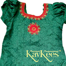 Load image into Gallery viewer, Collection Chandira- Bright Red Chanderi Cotton Silk with Leaf Green Cotton Brocade Blouse