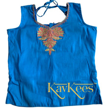 Load image into Gallery viewer, Collection Chandira- Rose Pink Chanderi Cotton Silk with Bright Blue Dupion Silk Blouse