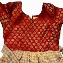 Load image into Gallery viewer, Collection Gowri - Beige Checks-patterned Chanderi Silk Cotton Long Frock/Gown with Dark Maroon Gold Brocade Bodice