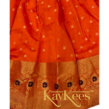 Load image into Gallery viewer, Collection Chandira- Bright Orange Chanderi Cotton Silk with Leaf Green Dupion Silk Blouse