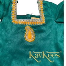 Load image into Gallery viewer, Collection Mahathi - Bright Yellow with Leaf Green Border Silk Cotton Skirt and Leaf GreenBlouse with Embroidery