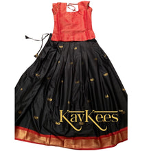 Load image into Gallery viewer, Collection Mahathi - Black with Bright Red Paithani Silk-Cotton Skirt and Bright Red Brocade Blouse