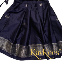 Load image into Gallery viewer, Collection Mahathi - Navy blue with Silver Paithani Skirt with Silver Dupion Blouse with Bell Embroidery

