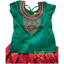 Load image into Gallery viewer, Collection Jalaja - Deep Red Jalpari Silk With Intricate All-over Flower Embroidered Lehenga with Bright Green Dupion Silk  Embroidered Blouse with Green net dupatta
