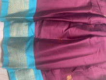 Load image into Gallery viewer, Collection Mahathi - Dark Brown with Aqua Blue Silk Cotton Skirt and Dupion Fine Silk Blouse with Embroidery
