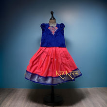 Load image into Gallery viewer, Collection Mahathi - Bright Pink with Navy Blue Border Silk Cotton Skirt and  Navy Blue Blouse with Lotus Embroidery
