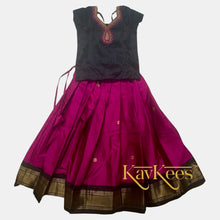 Load image into Gallery viewer, Collection Mahathi - Dark Pink with Black Border Silk Cotton Skirt and Black Dupion Silk Blouse with Embroidery

