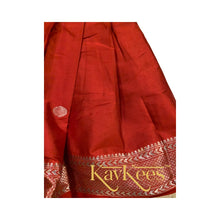 Load image into Gallery viewer, Collection Mahathi - Deep Red with Silver Zari Self border Silk Cotton Skirt and Silver a Dupion Silk Blouse with embroidery
