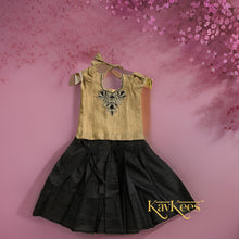 Load image into Gallery viewer, Collection Chandira- Black Chanderi Cotton Silk Skirt with Golden Khiccha Khadi Silk Blouse with Embroidery
