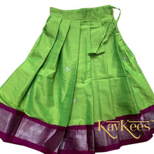 Load image into Gallery viewer, Collection Mahathi- Parrot Green with Purple Paithani Silk Cotton Skirt with Lotus Embroidered Purple Blouse
