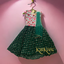 Load image into Gallery viewer, Collection Gagana - Bottle Green with all over Gold sequence work Georgette Lehenga with Beige Assam Silk with all-over Embroidered Blouse
