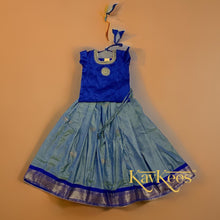 Load image into Gallery viewer, Collection Mahathi - Blue-Green Double Shade with Bright Blue Border Paithani Silk Cotton Skirt and Bright Blue Dupion Silk Blouse with Embroidery
